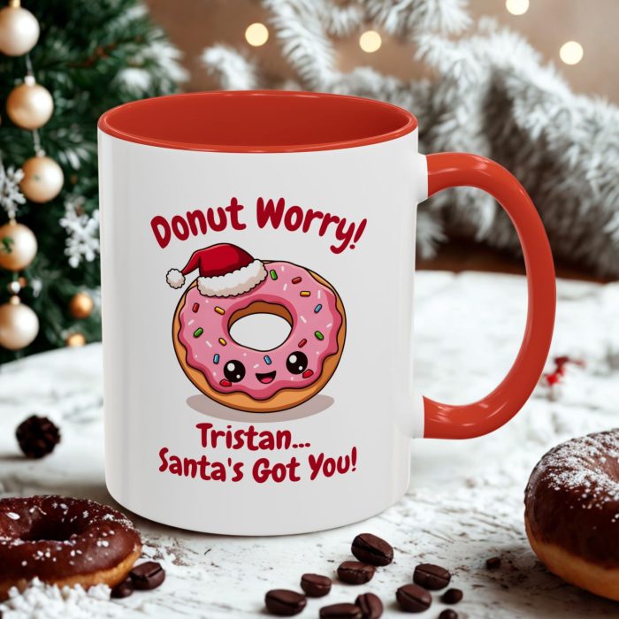 personalised donut Christmas mug custom name ceramic accent colour mug from Mug Spot UK