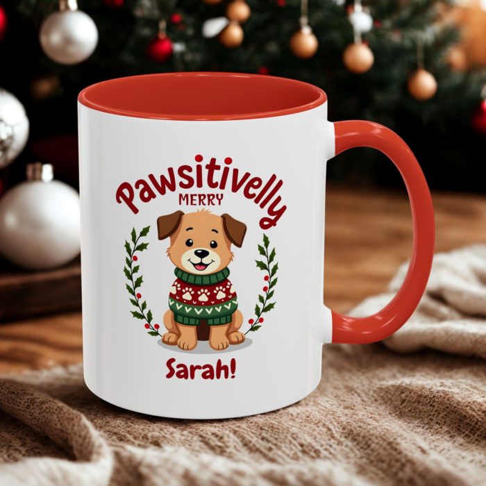 personalised dog Christmas mug custom name ceramic accent colour mug from Mug Spot UK