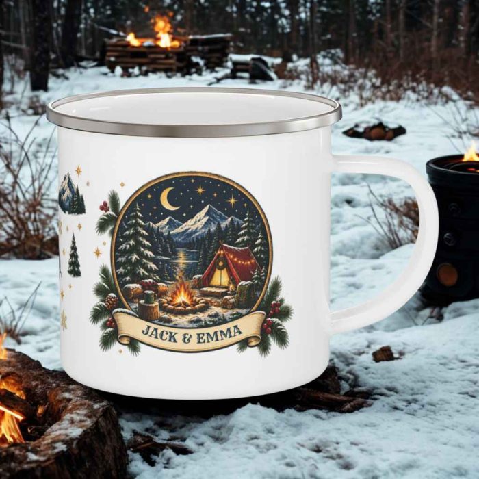 Personalised Couples Christmas Enamel Camping Mug 12oz – Custom Text Gift