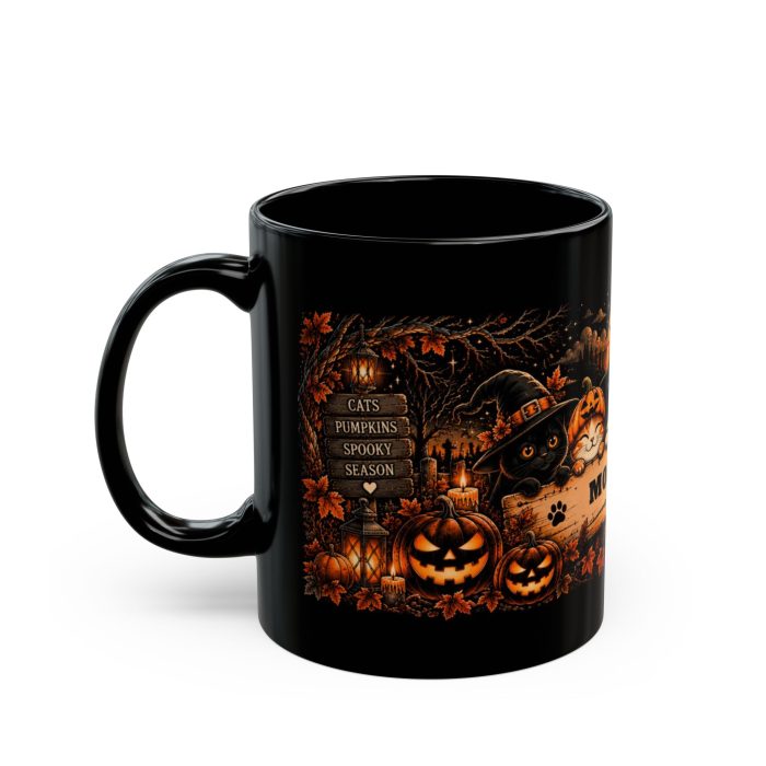Black Cat Halloween Mug – Witch Cats & Pumpkin Black Ceramic Mug